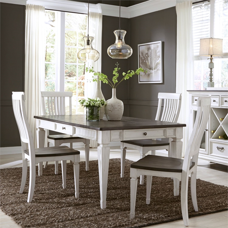 Pemberly Row 5 Piece Rectangular Table Dining Room Set in White