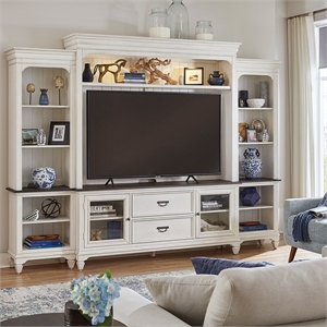 Pemberly Row Entertainment Center with Piers and Touch Lighting in White