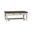 Pemberly Row Rectangular Cocktail Table with Drawer and Casters in White