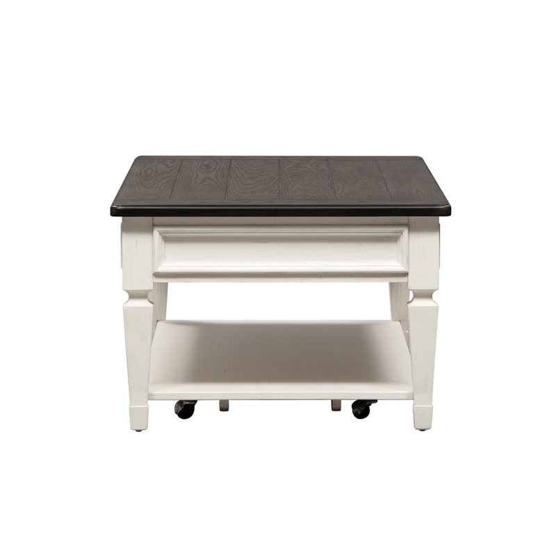 Pemberly Row Rectangular Cocktail Table with Drawer and Casters in White