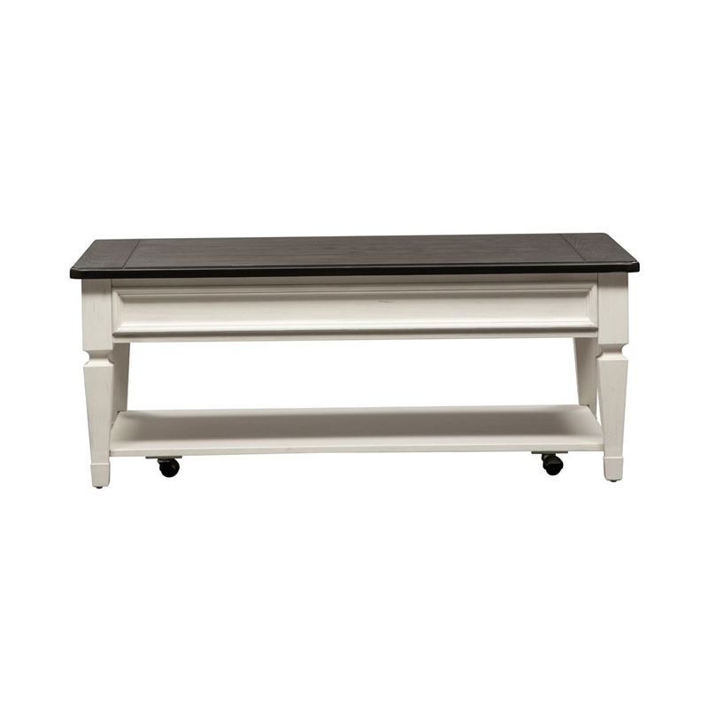 Pemberly Row Rectangular Cocktail Table with Drawer and Casters in White