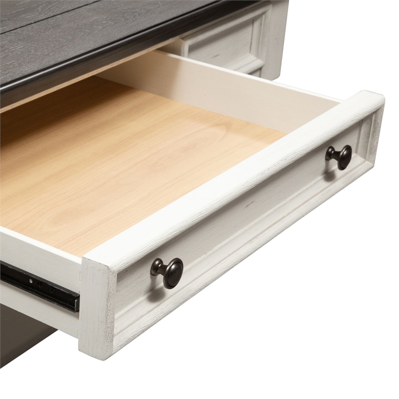 Pemberly Row Rectangular Cocktail Table with Drawer and Casters in White
