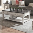 Pemberly Row Rectangular Cocktail Table with Drawer and Casters in White