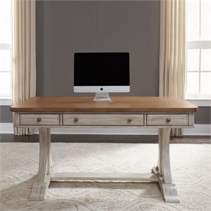 Pemberly Row Writing Desk with Trestle Base and 3 Drawers in White