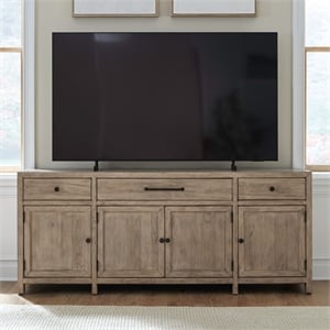 Pemberly Row 82 Inch TV Console with Picture Frame Molding in Rustic Brown