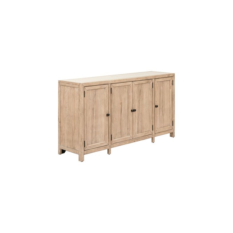 Pemberly Row Accent Buffet Cabinet with White Stone Top in Beige