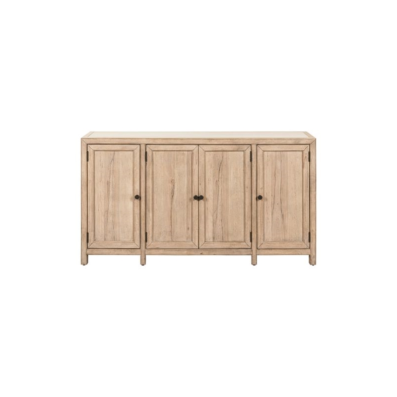 Pemberly Row Accent Buffet Cabinet with White Stone Top in Beige