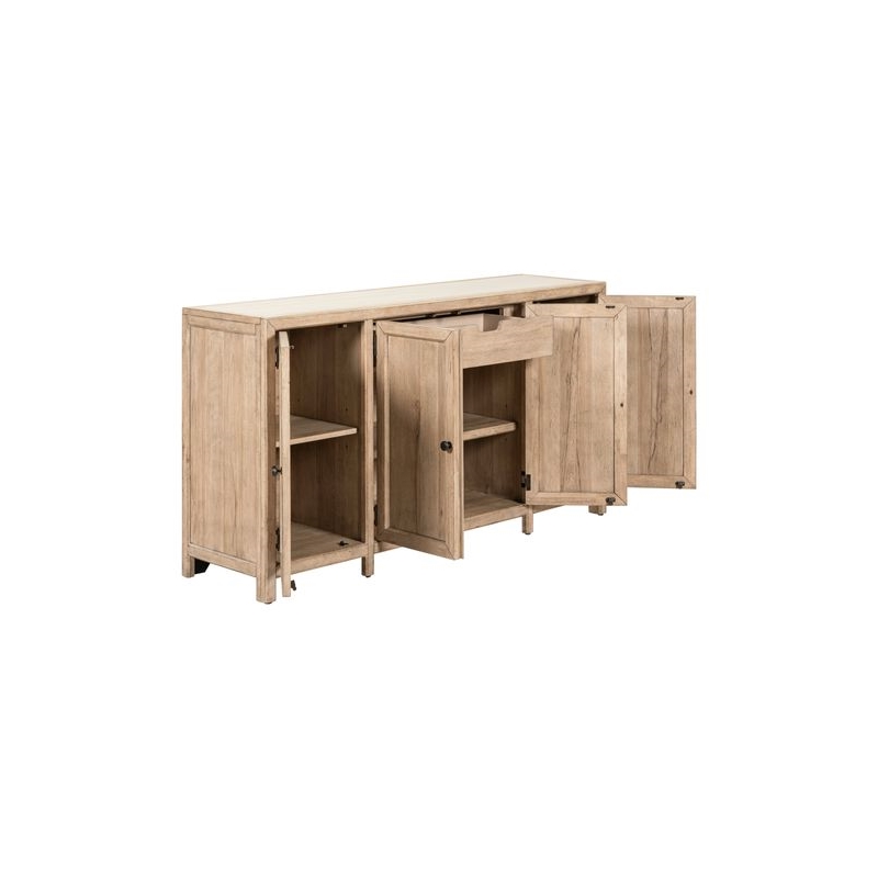 Pemberly Row Accent Buffet Cabinet with White Stone Top in Beige