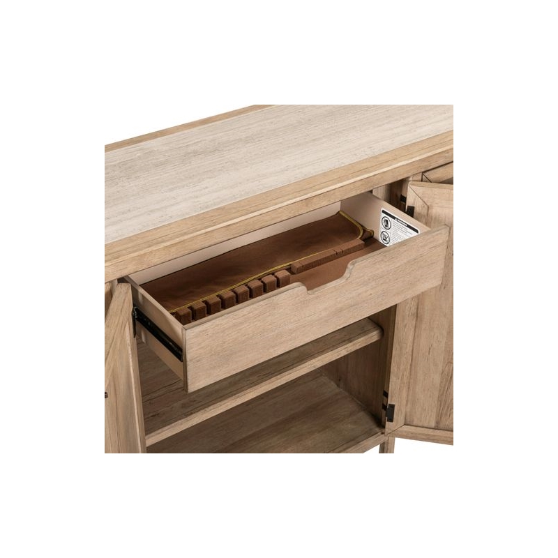 Pemberly Row Accent Buffet Cabinet with White Stone Top in Beige