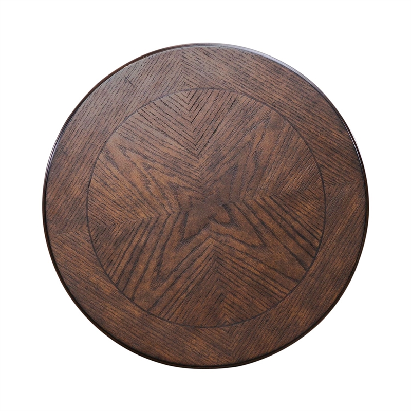 Pemberly Row Round End Table with Reeded Pedestal and Bun Feet in Brown
