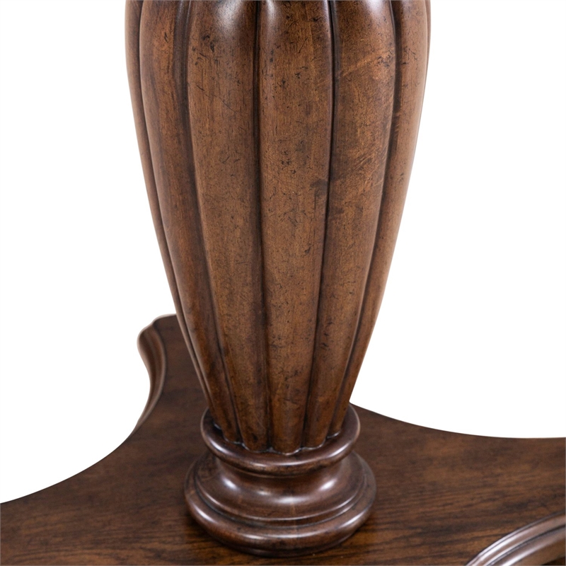 Pemberly Row Round End Table with Reeded Pedestal and Bun Feet in Brown