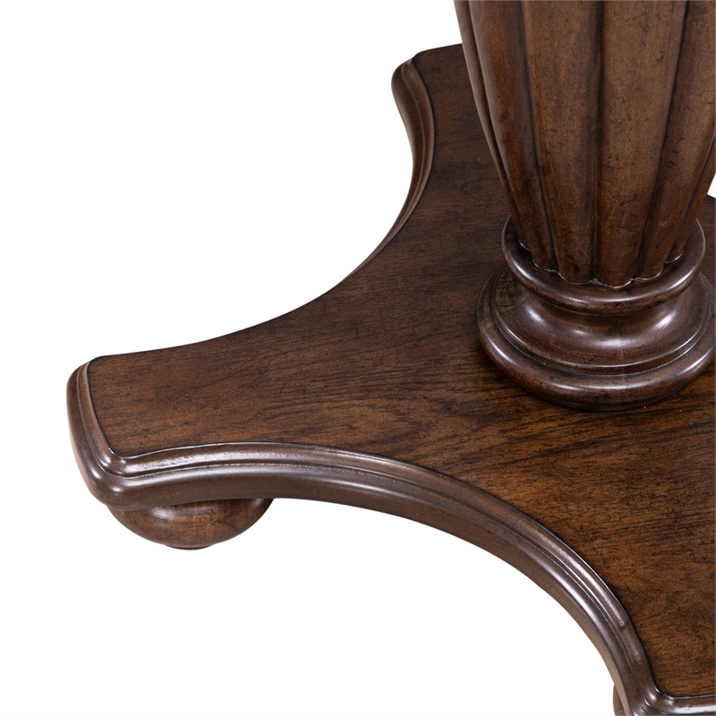 Pemberly Row Round End Table with Reeded Pedestal and Bun Feet in Brown