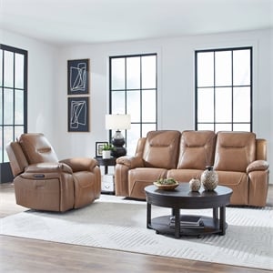 Pemberly Row Triple Power Sofa and Recliner with Heat and Massage in Brown