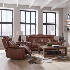 Pemberly Row Zero Gravity Sofa and Recliner Set with Bluetooth in Brown