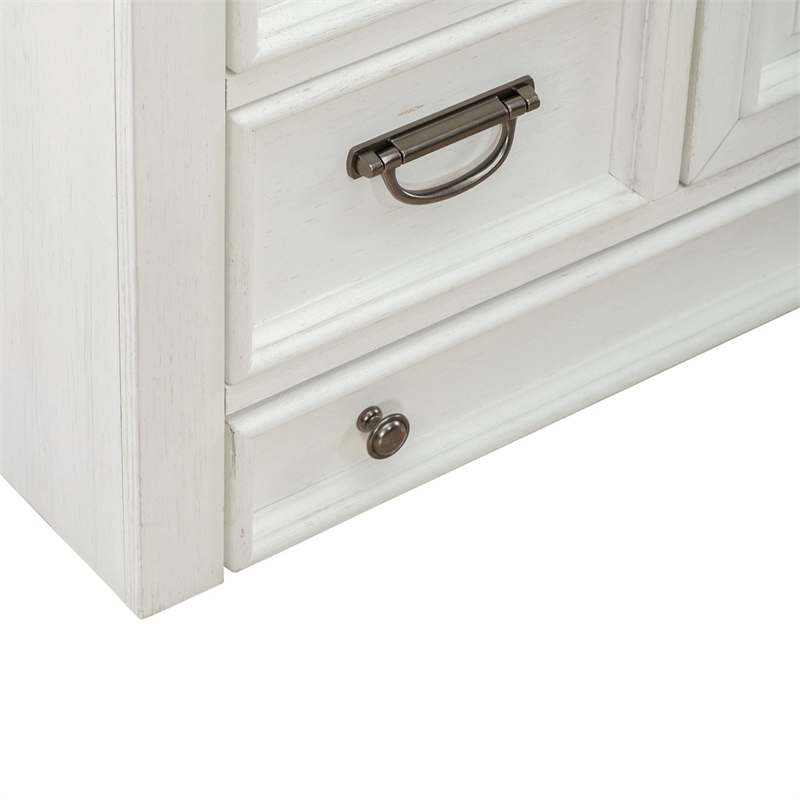 Pemberly Row Pet Feeder Cabinet with Feeding Tray and Storage in White