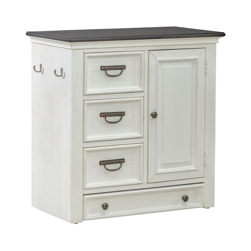 Pemberly Row Pet Feeder Cabinet with Feeding Tray and Storage in White