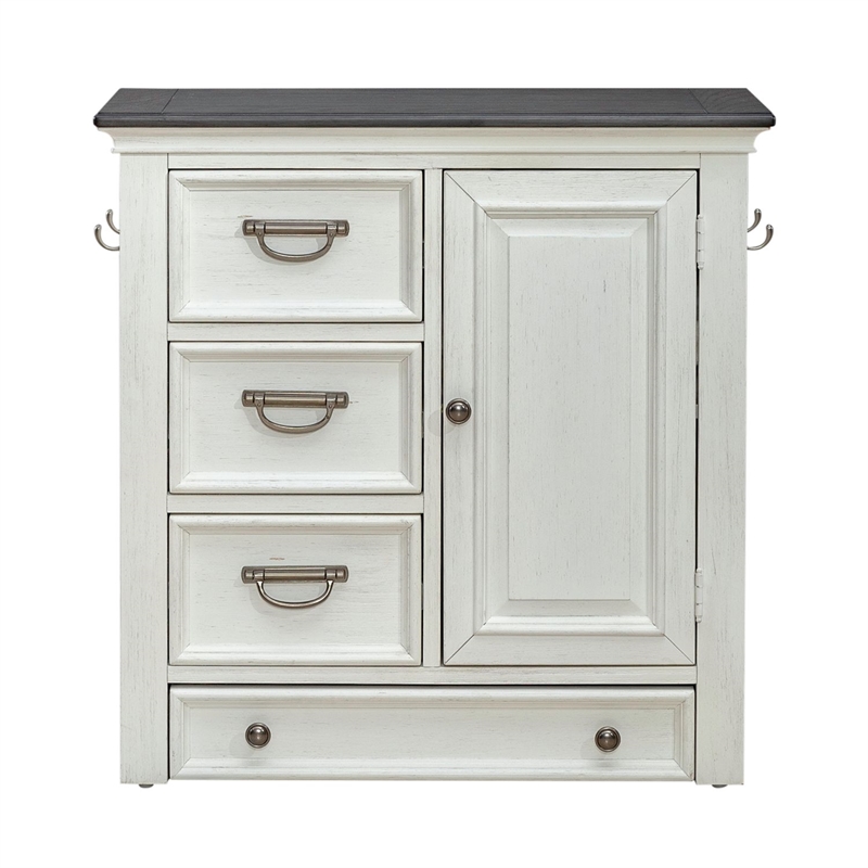Pemberly Row Pet Feeder Cabinet with Feeding Tray and Storage in White