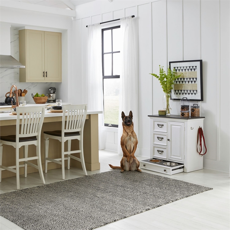 Pemberly Row Pet Feeder Cabinet with Feeding Tray and Storage in White