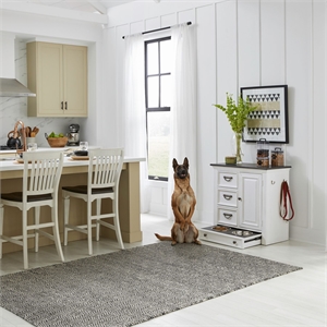 Pemberly Row Pet Feeder Cabinet with Feeding Tray and Storage in White