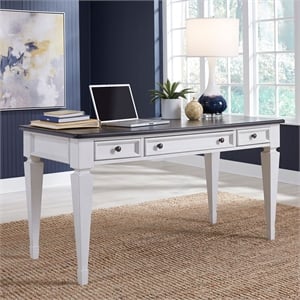 Pemberly Row Writing Desk with Keyboard Tray and Planked Top in White