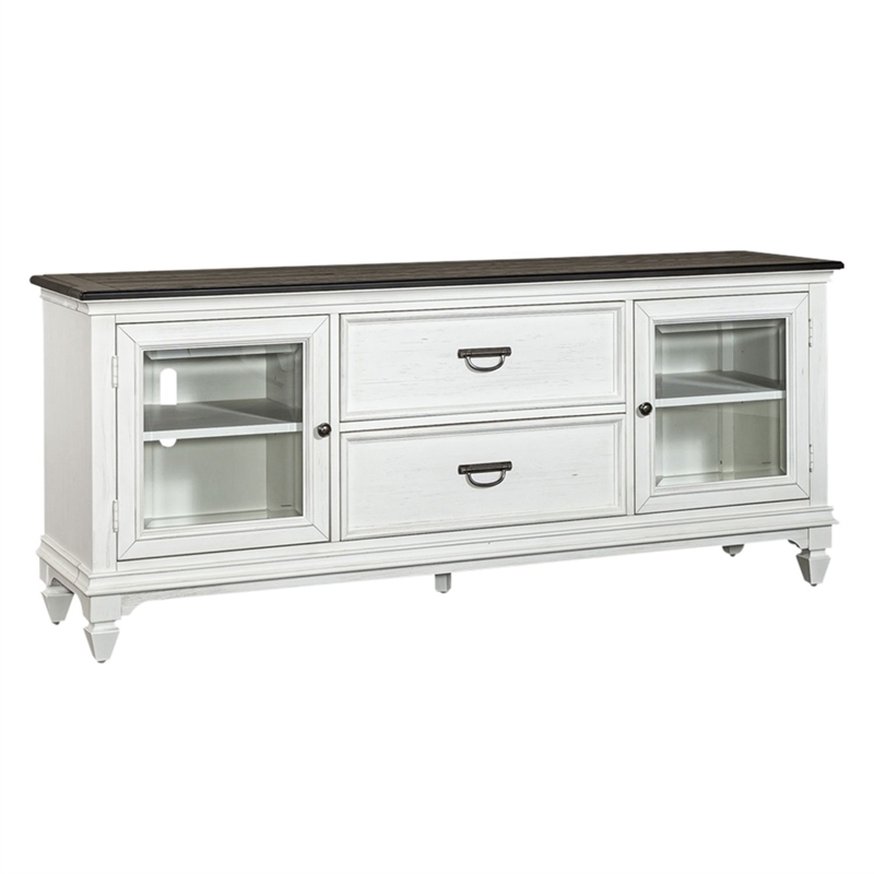 Pemberly Row 72 Inch Entertainment TV Stand with Glass Doors in White