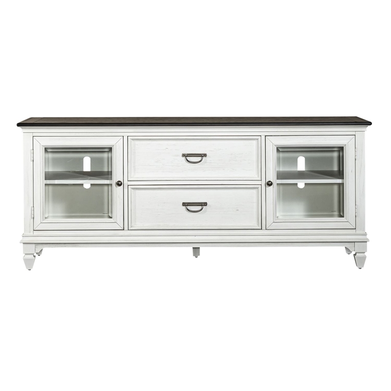 Pemberly Row 72 Inch Entertainment TV Stand with Glass Doors in White