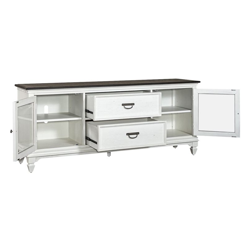 Pemberly Row 72 Inch Entertainment TV Stand with Glass Doors in White