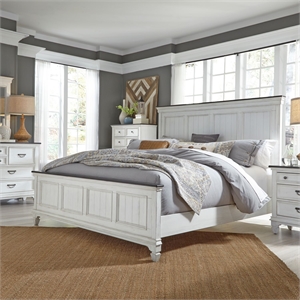 Pemberly Row Cal King Panel Bed Dresser Mirror Chest Nightstand in White