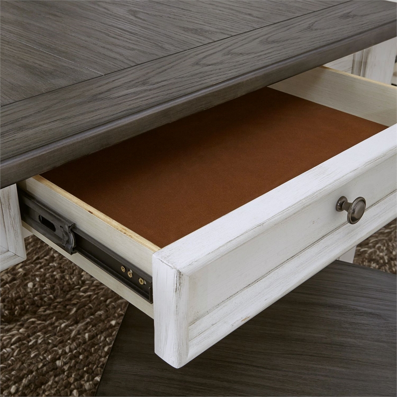 Pemberly Row Rectangular Leg Table with 4 Storage Drawers in White