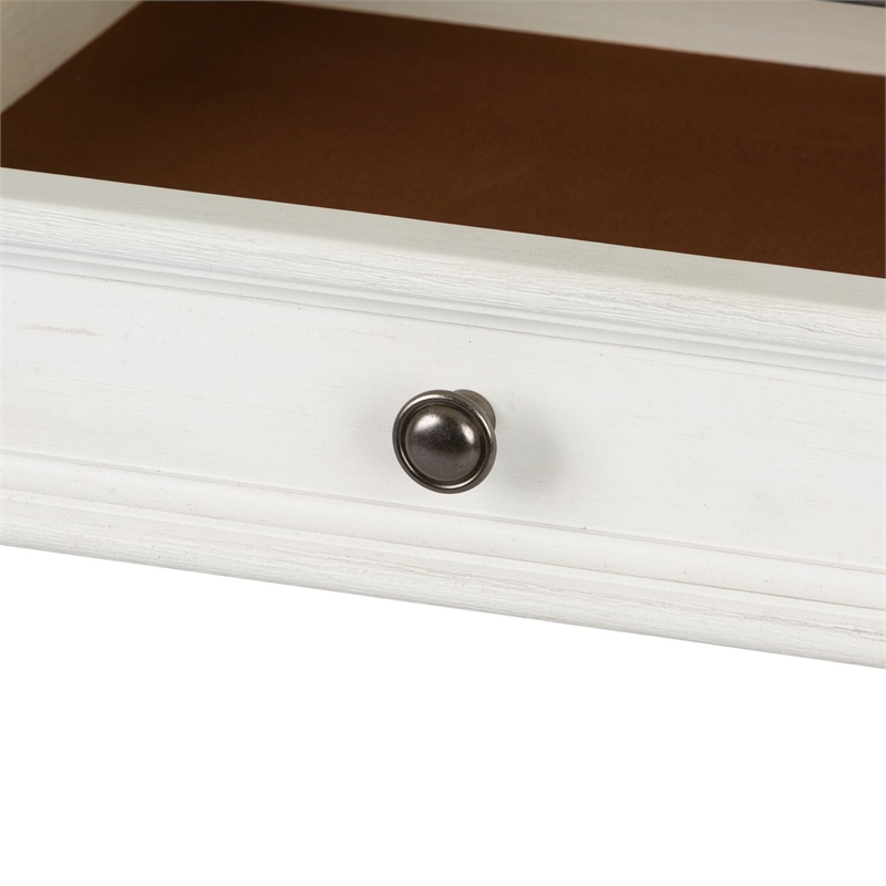 Pemberly Row Rectangular Leg Table with 4 Storage Drawers in White
