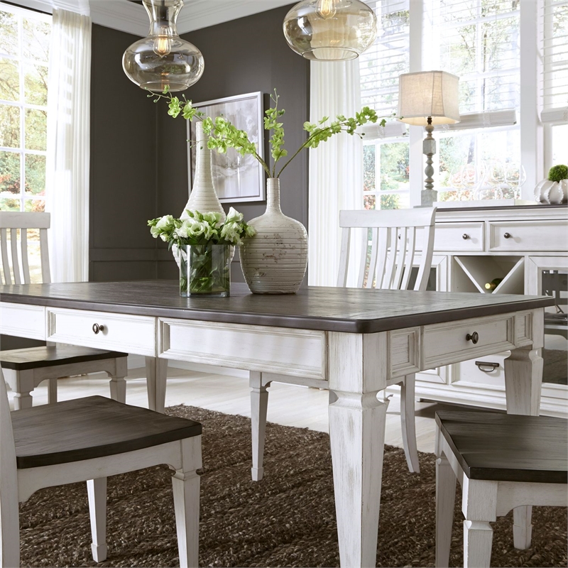 Pemberly Row Rectangular Leg Table with 4 Storage Drawers in White