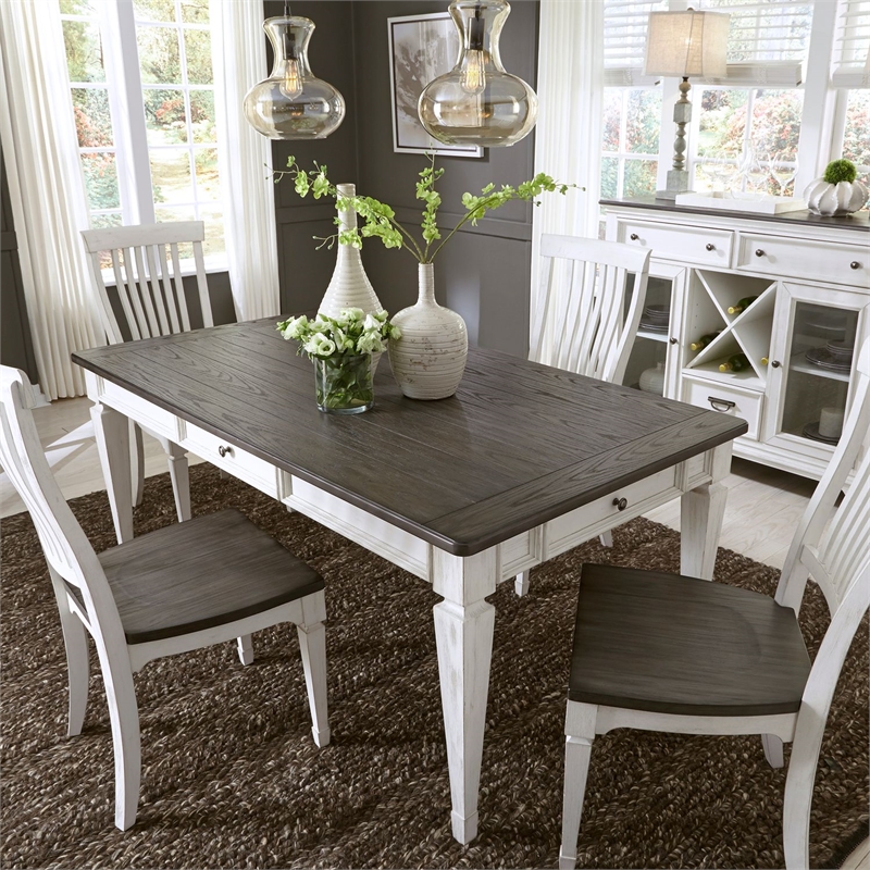 Pemberly Row Rectangular Leg Table with 4 Storage Drawers in White