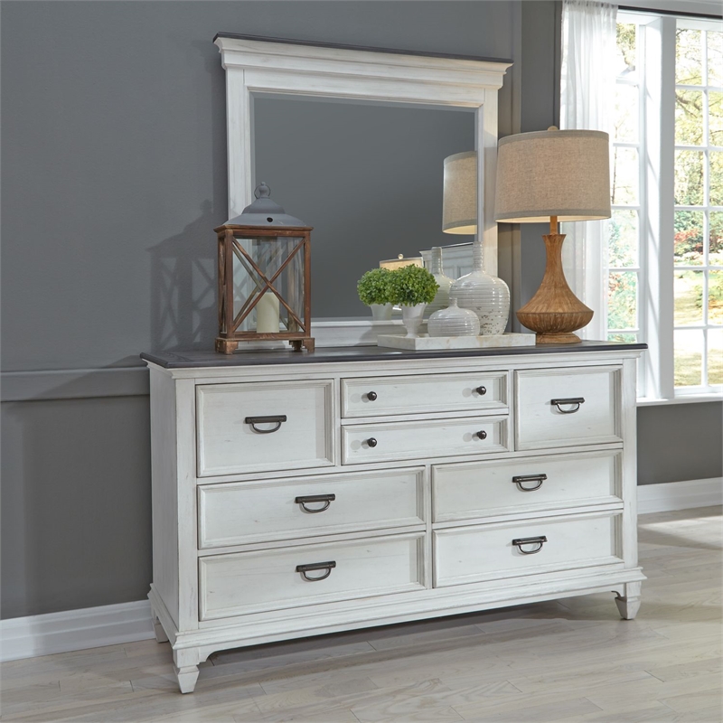 Pemberly Row King Panel Bed with Dresser and Mirror in White