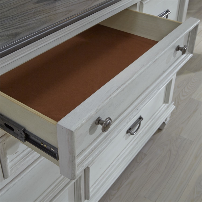 Pemberly Row King Panel Bed with Dresser and Mirror in White