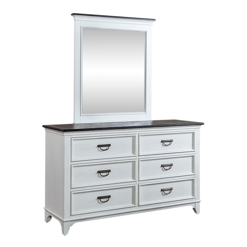 Pemberly Row 6 Drawer Bedroom Dresser and Mirror with Felt Lining in White