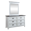 Pemberly Row 6 Drawer Bedroom Dresser and Mirror with Felt Lining in White