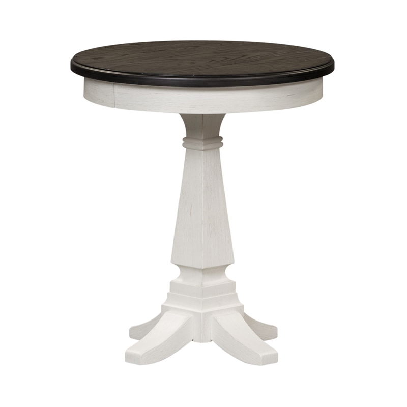 Pemberly Row Chairside Table with Pedestal Base and Shelf in White