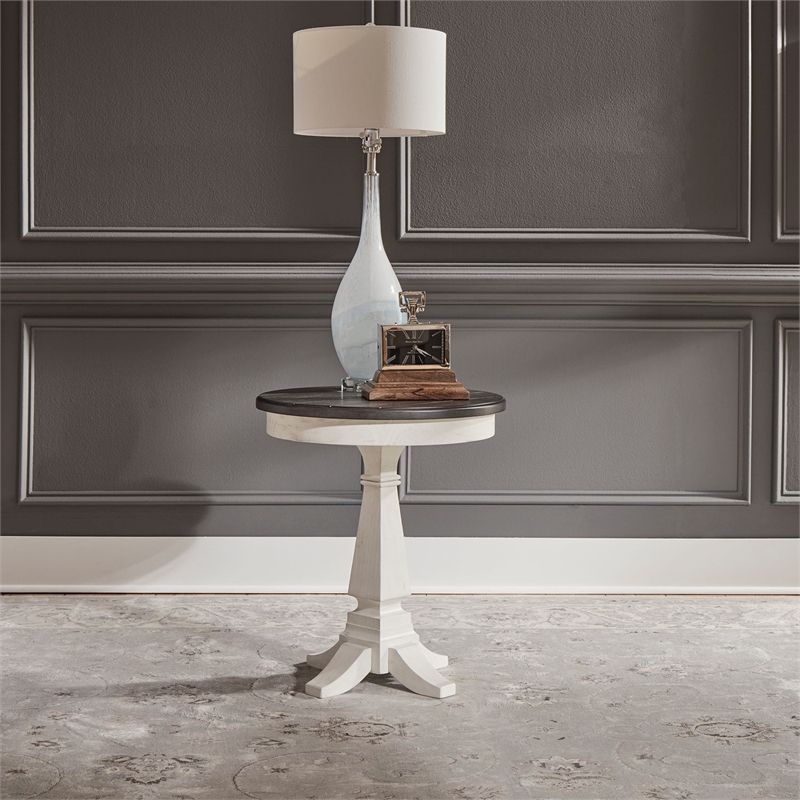 Pemberly Row Chairside Table with Pedestal Base and Shelf in White