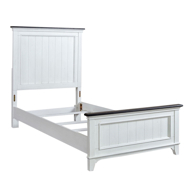 Pemberly Row Twin Panel Bed Frame in Wire-Brushed White and Charcoal