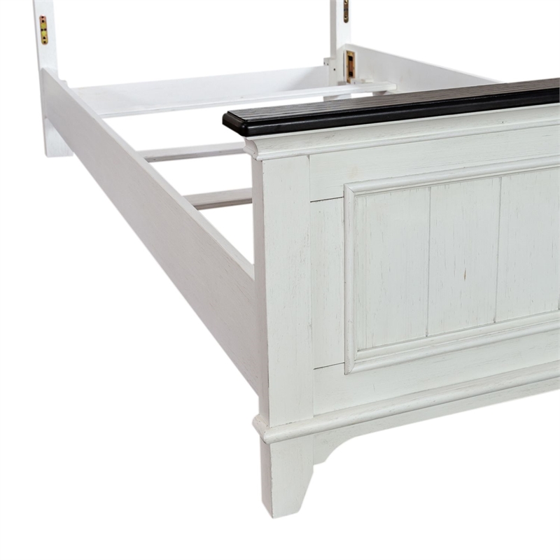Pemberly Row Twin Panel Bed Frame in Wire-Brushed White and Charcoal