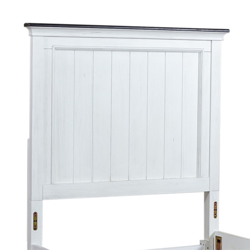Pemberly Row Twin Panel Bed Frame in Wire-Brushed White and Charcoal