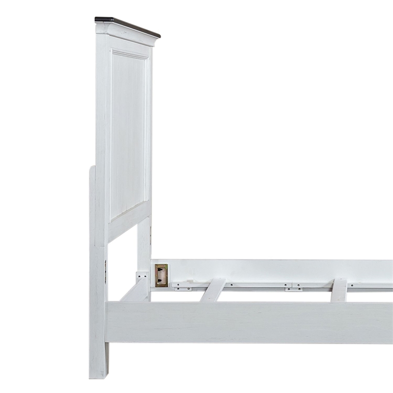 Pemberly Row Twin Panel Bed Frame in Wire-Brushed White and Charcoal