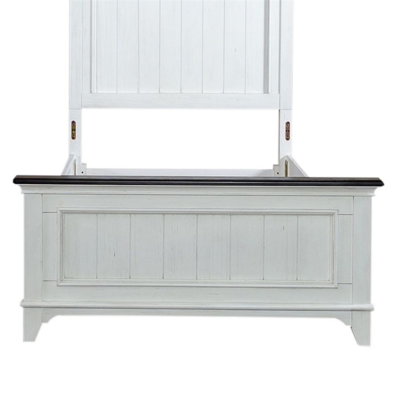 Pemberly Row Twin Panel Bed Frame in Wire-Brushed White and Charcoal