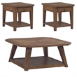 Pemberly Row 3 Piece Octagonal Cocktail and End Table Set in Brown