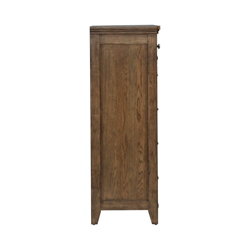Pemberly Row Queen Panel Bed with Dresser Mirror and Chest in Brown