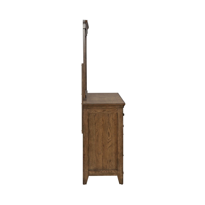 Pemberly Row Queen Panel Bed with Dresser Mirror and Chest in Brown