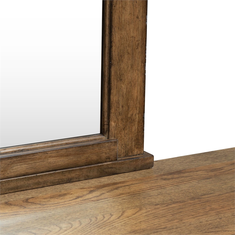 Pemberly Row Queen Panel Bed with Dresser Mirror and Chest in Brown
