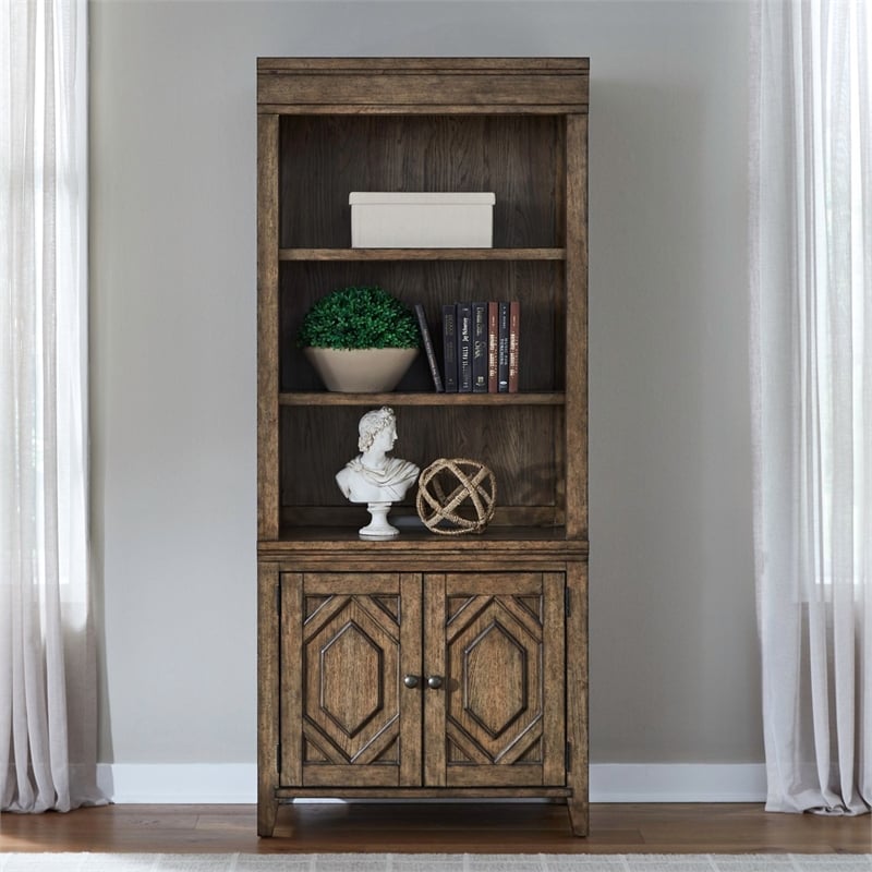 Pemberly Row Bunching Bookcase with Hexagonal Overlay Doors in Brown