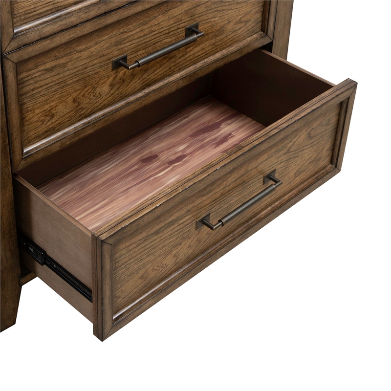 Pemberly Row 5 Drawer Bedroom Chest with Felt and Cedar Drawers in Brown
