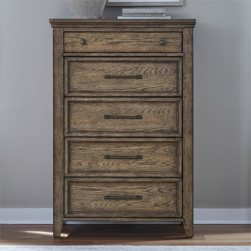 Pemberly Row 5 Drawer Bedroom Chest with Felt and Cedar Drawers in Brown